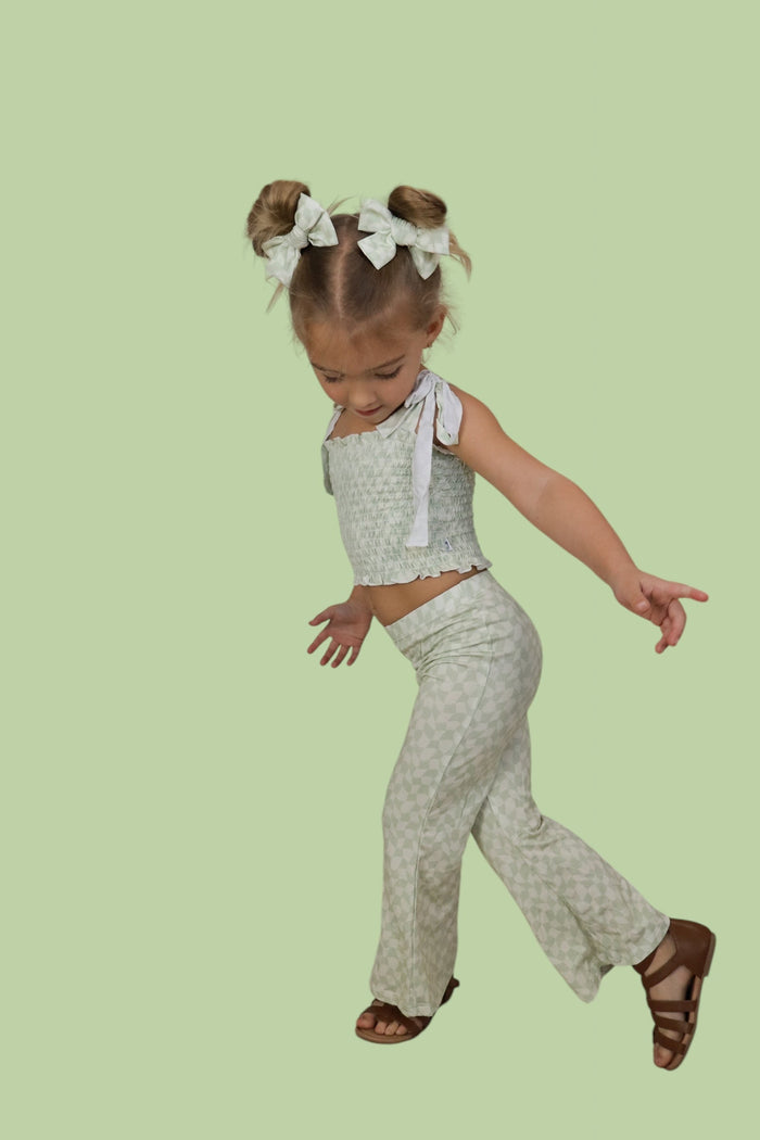 SAGE WAVY CHECKERS DREAM BOW HAIR CLIPS