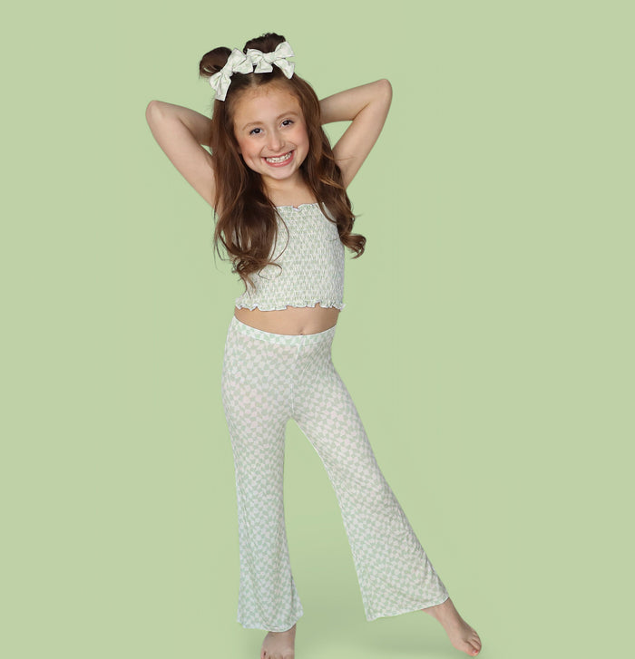 SAGE WAVY CHECKERS DREAM BOW HAIR CLIPS