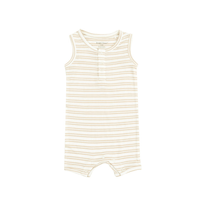 Sleeveless Shortie Romper - Stripe Oxford Tan
