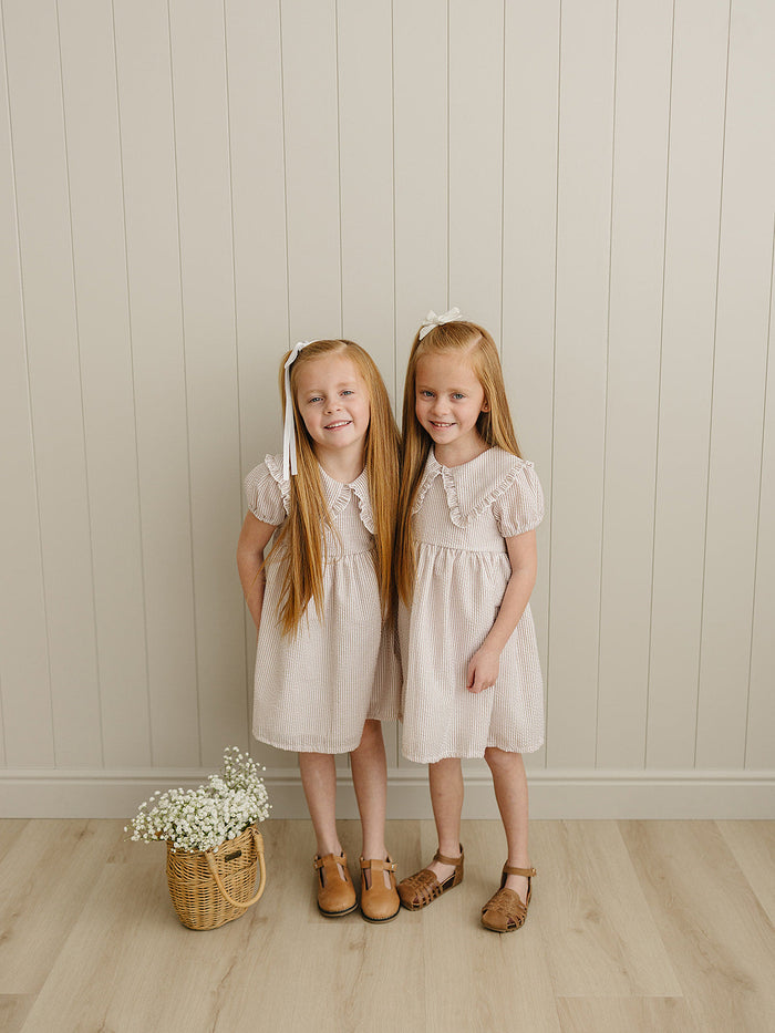 Taupe Stripe Peter Pan Collar Dress