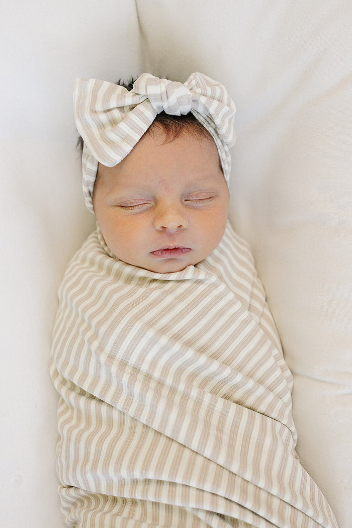 Taupe Stripe Ribbed Bamboo Head Wrap