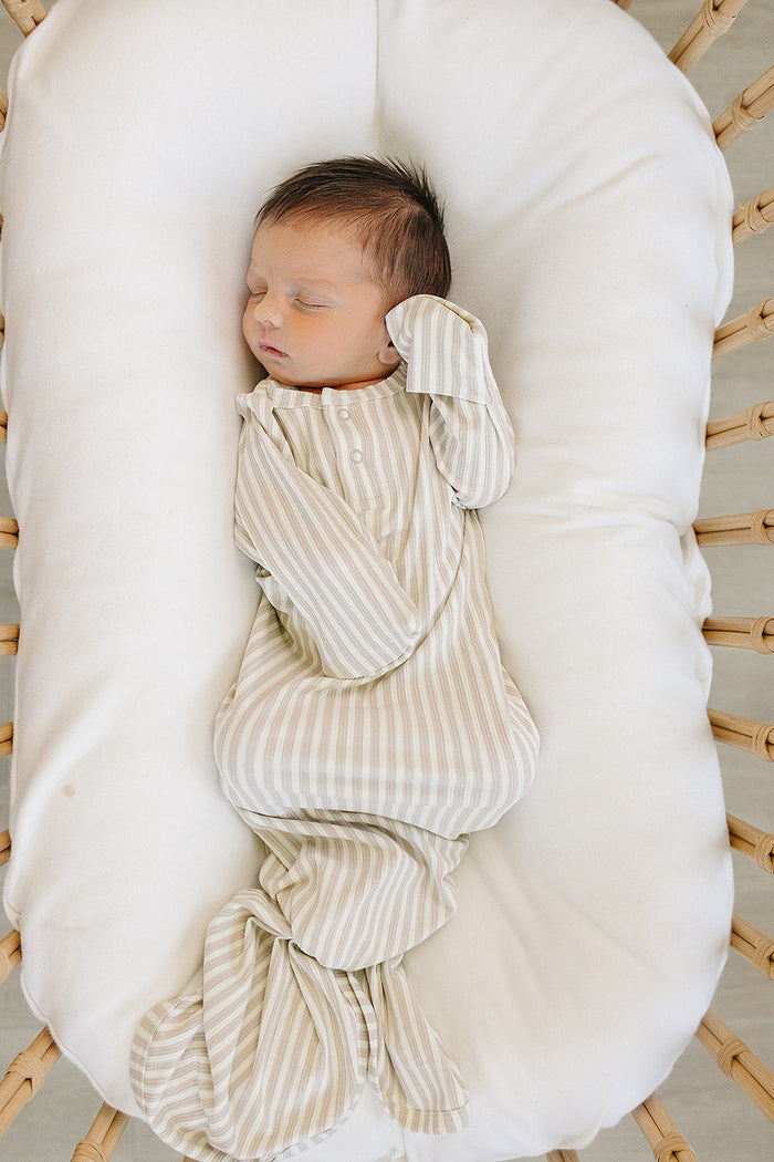 Taupe Stripe Ribbed Bamboo Knot Gown