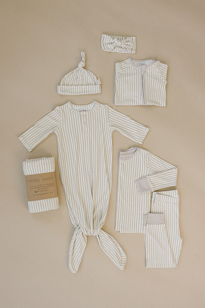 Taupe Stripe Ribbed Bamboo Zipper