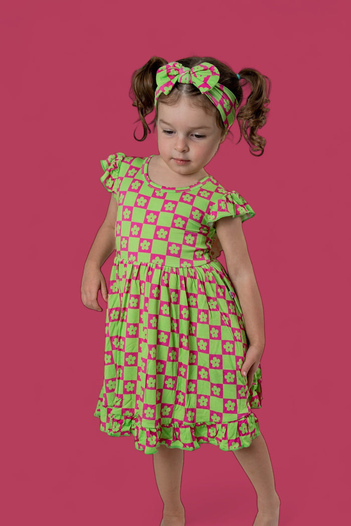 WILD DAISY CHECKERS DREAM RUFFLE DRESS